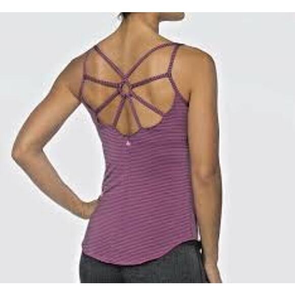 Prana Purple Brown Dreamcatcher Strappy Yoga Workout Stripe Tank Top Size Large - Picture 1 of 10